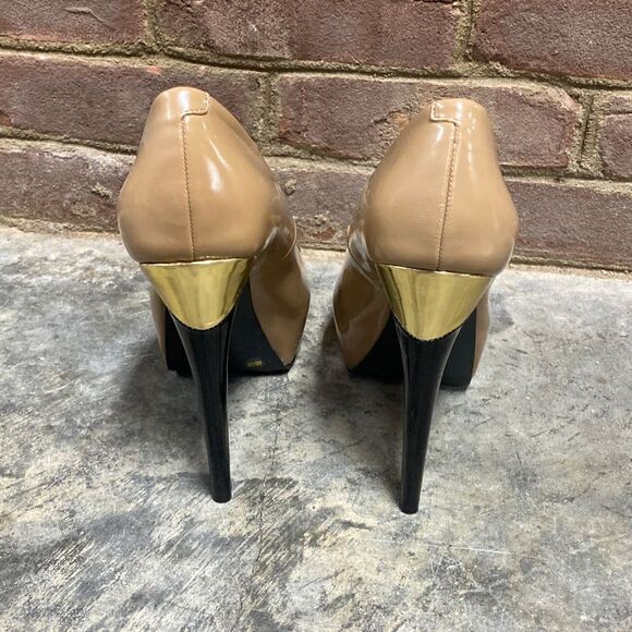 Jessica Simpson Taupe Peep Toe Platform Stiletto Heels Size 8 - Picture 4 of 8
